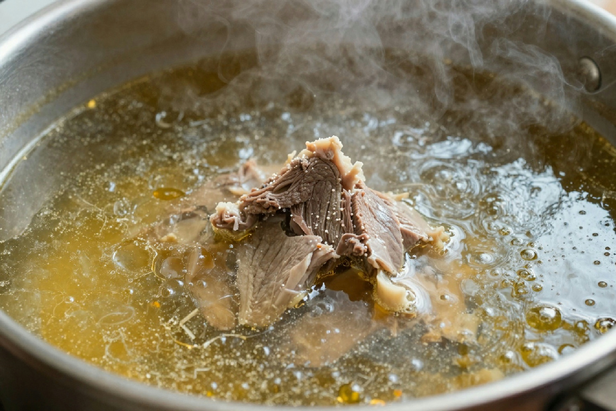 Il trucco per un brodo di carne limpido e profumato: schiumalo regolarmente durante la cottura